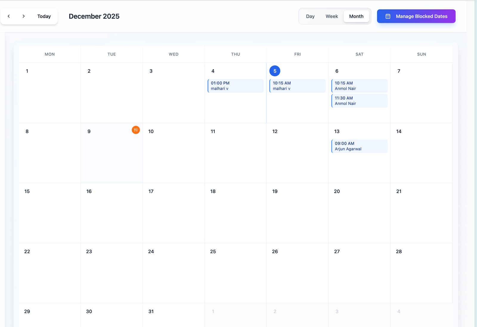 Calendar View